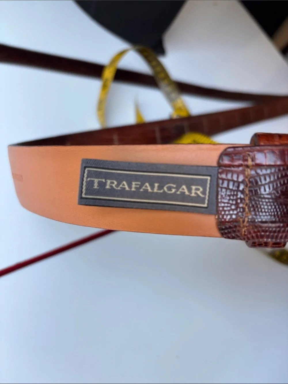 Brown Lizard Embossed Leather Men's Belt with Silver Buckle